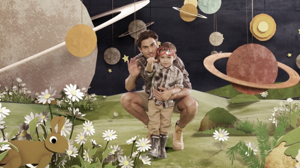 father and son in space for cirkus commercial